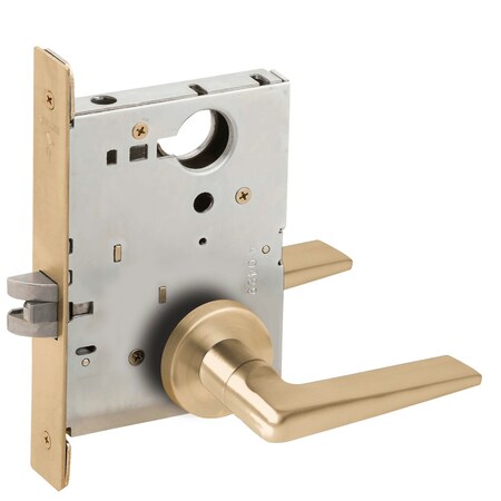Schlage Grade 1 Passage Latch Mortise Lock, 05 Lever, A Rose, Satin Brass Finish, Field Reversible L9010 05A 606